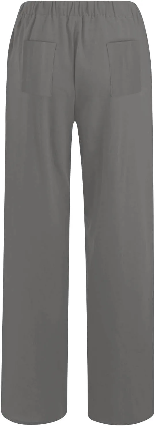 Womens Summer Cotton Linen Pants Casual Wide Leg Drawstring Waist Palazzo Pant Loose Beach Lounge Trousers