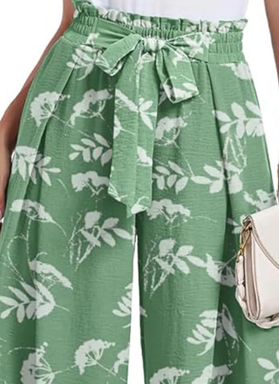 Women's Wide Leg Pants High Waist Adjustable Knot Loose Casual Flowy Tie Knot Business Work Trousers with Pockets