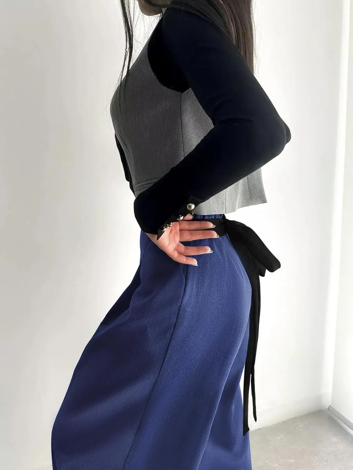 Women's Wide Leg Pants with Pockets High Waisted Casual Loose Tie Knot Business Trousers Pants