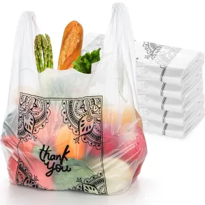 WUWEOT 500 Count Thank You T Shirt Bags, Plastic Grocery Bags, 15 Mic Supermarket Size Carry-Out Bags with Handle for Retail Store, Supermarket, Restaurant, Takeout
