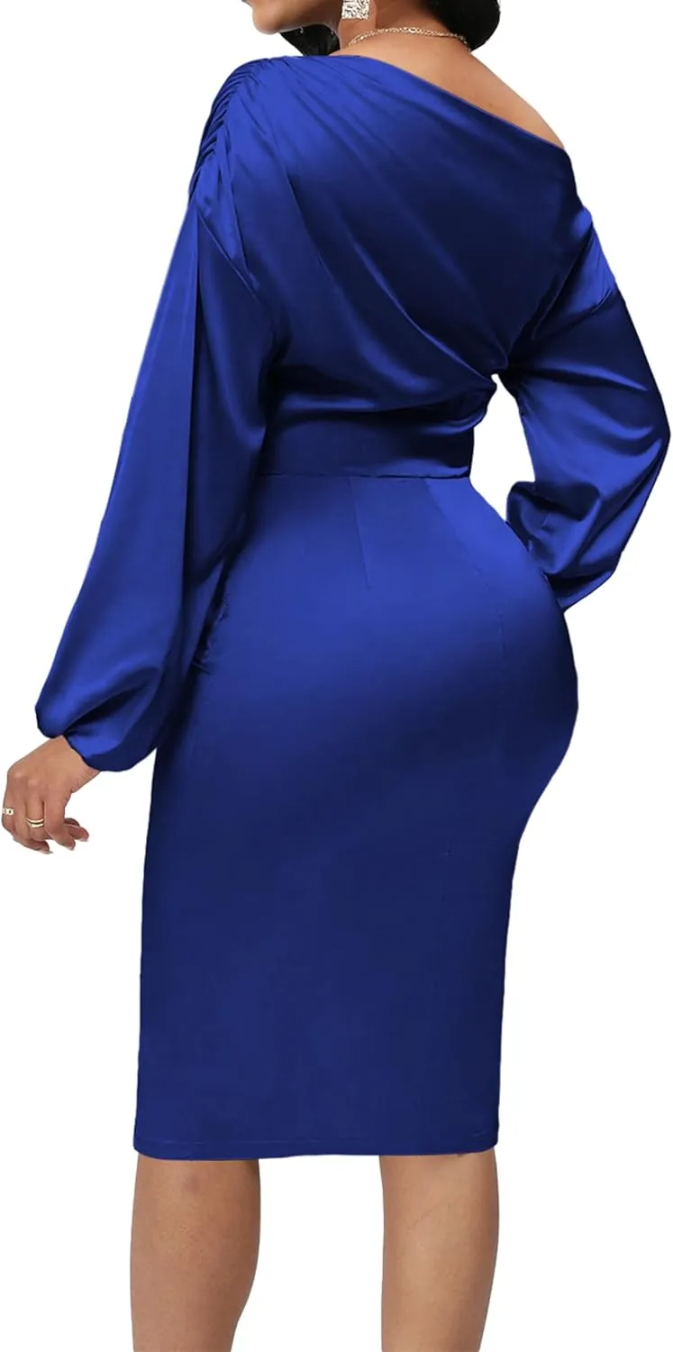 Yiershu Women's Sexy Fall Off Shoulder Bodycon Dress Elegant Long Sleeve Formal Cocktail Party Midi Maxi Dresses