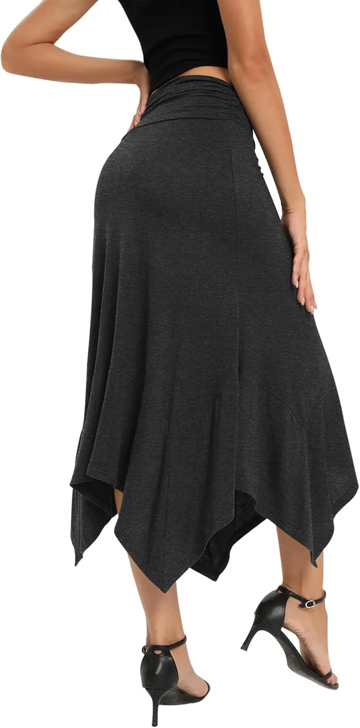 Yincro Women's Summer Flowy Midi Skirt with Handkerchief Hemline