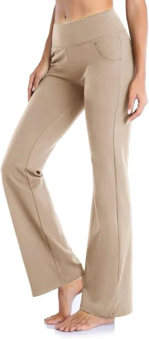 Yoga Pants with Pockets for Women Flare Butt Lifting Workout Athletic Legging High Waist Gym Tights Bootcut Trouser