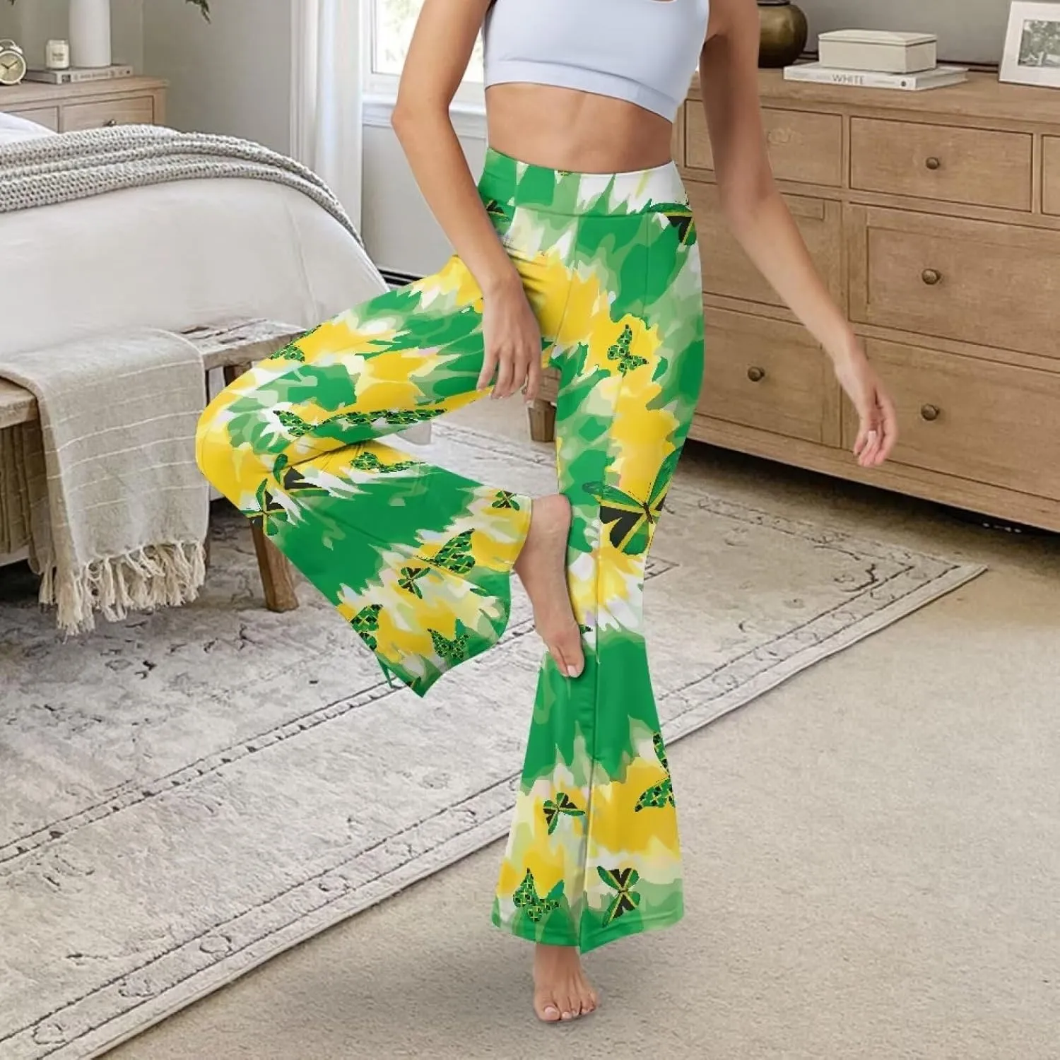 Yoga Pants Womens Flared Leggings Slit Hem High Waist Bootcut Pants Workout Bootleg Pants Plus Size Workout Trousers