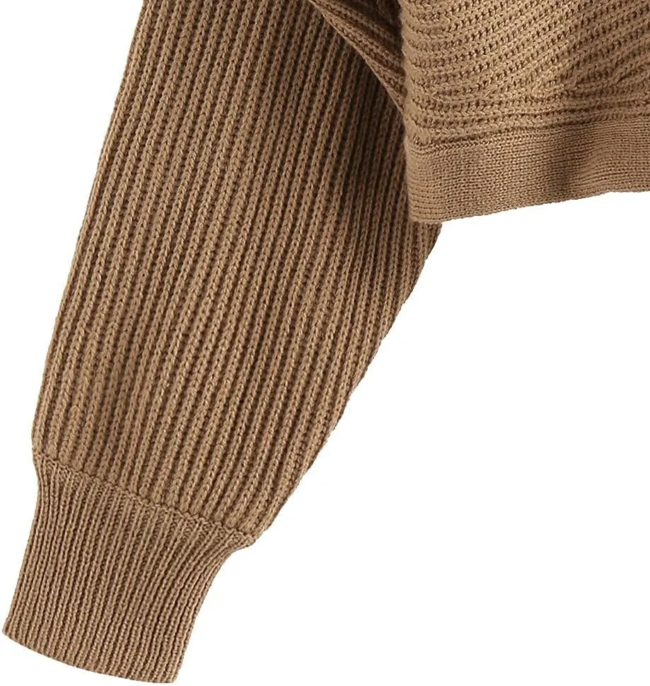 ZAFUL Women's V Neck Cropped Sweater Ribbed Knit Pullover Tops Sexy Drop Shoulder Jumpers
