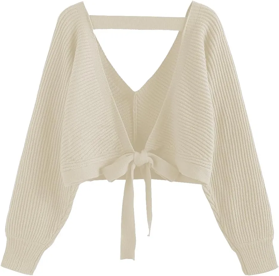 ZAFUL Women's V Neck Cropped Sweater Ribbed Knit Pullover Tops Sexy Drop Shoulder Jumpers
