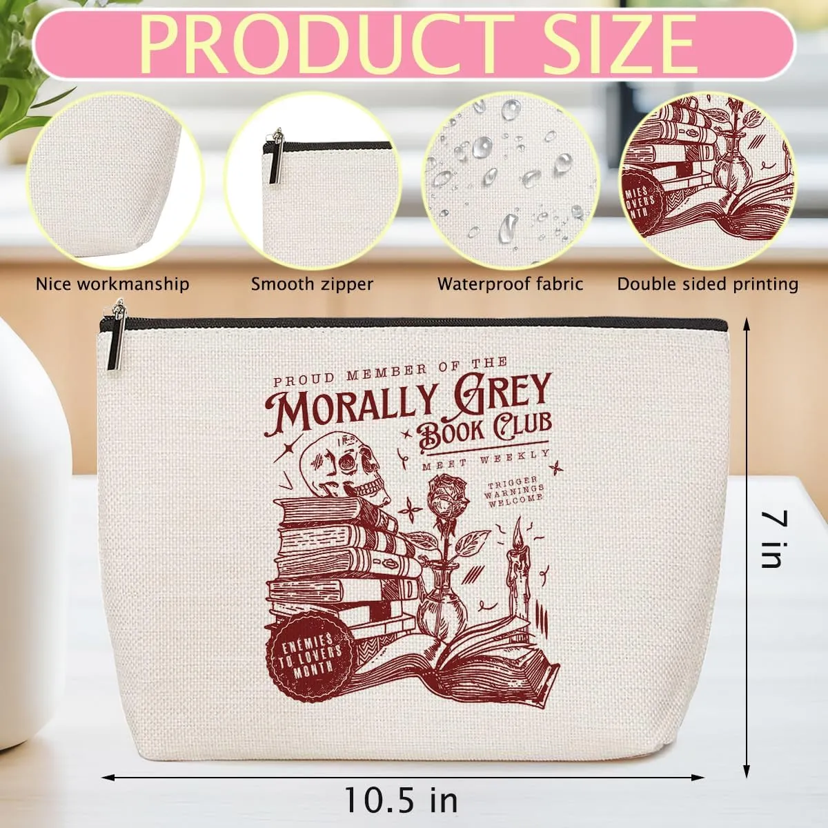 ZHAMEN Dark Romance Makeup Bag, Book Lovers Gifts Spooky Skeleton Cosmetic Bag, Bookish Gifts Book Club Gifts for Women Girl Book Fans Best Friends Aunt, Toiletry Bag for Christmas Halloween Birthday