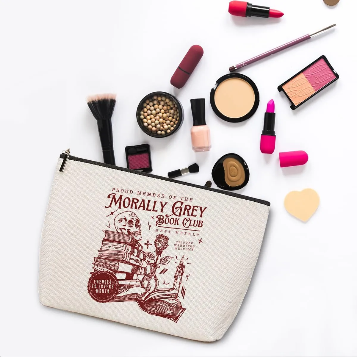ZHAMEN Dark Romance Makeup Bag, Book Lovers Gifts Spooky Skeleton Cosmetic Bag, Bookish Gifts Book Club Gifts for Women Girl Book Fans Best Friends Aunt, Toiletry Bag for Christmas Halloween Birthday