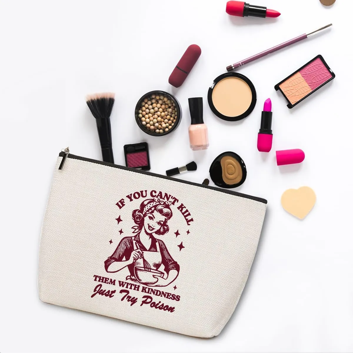 ZHAMEN Funny Housewife Makeup Bag, Cosmetic Bag, Novelty Gifts for Women Female Mom Best Friends Auntie, Humor Toiletry Bag for Christmas Halloween Birthday