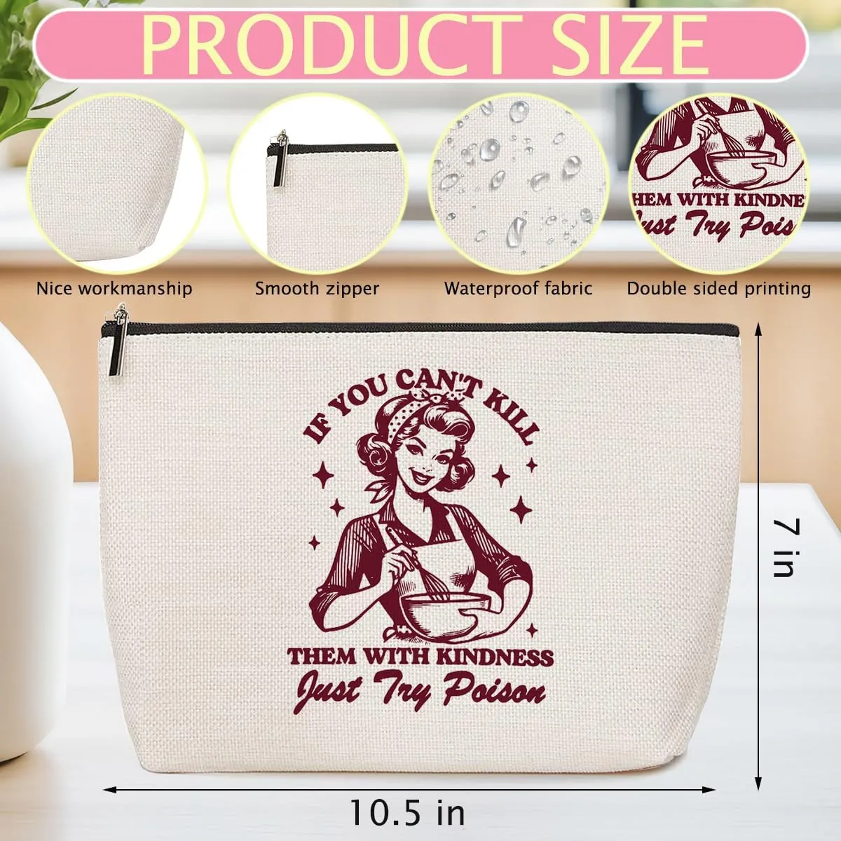 ZHAMEN Funny Housewife Makeup Bag, Cosmetic Bag, Novelty Gifts for Women Female Mom Best Friends Auntie, Humor Toiletry Bag for Christmas Halloween Birthday