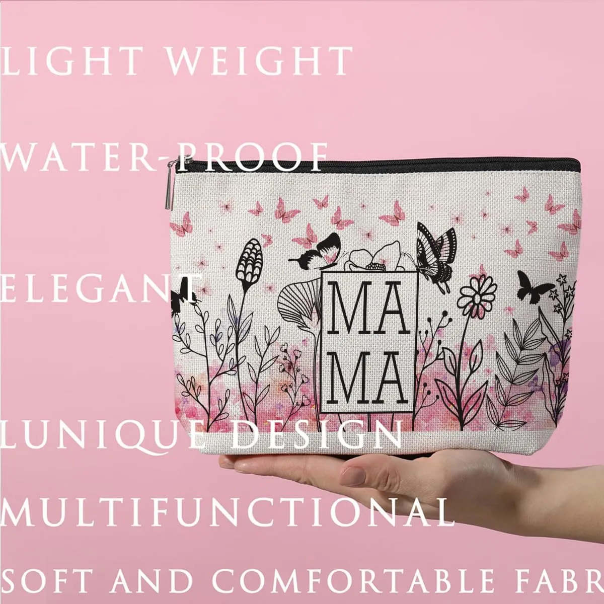 ZHAMEN Mama Makeup Bag - Multipurpose Travel Bag - Pink - Waterproof Cotton & Linen - Mom Gifts, Women's Accessory
