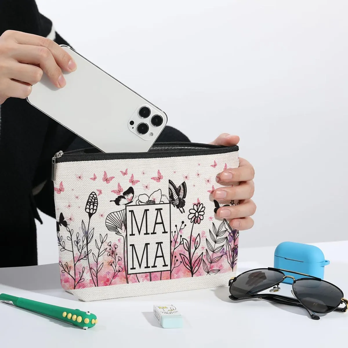 ZHAMEN Mama Makeup Bag - Multipurpose Travel Bag - Pink - Waterproof Cotton & Linen - Mom Gifts, Women's Accessory