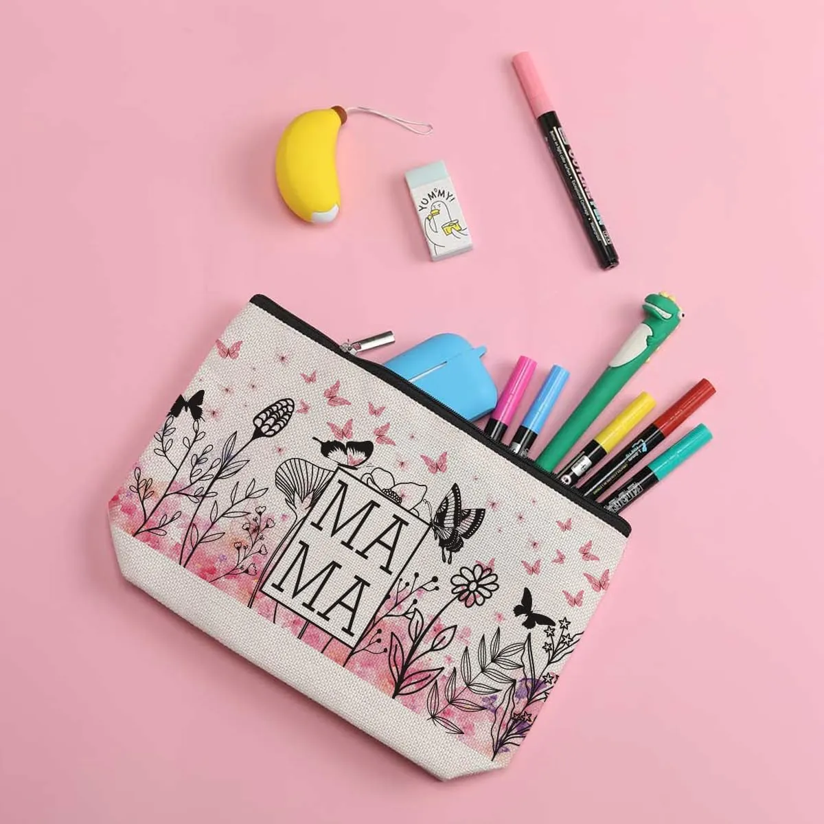 ZHAMEN Mama Makeup Bag - Multipurpose Travel Bag - Pink - Waterproof Cotton & Linen - Mom Gifts, Women's Accessory