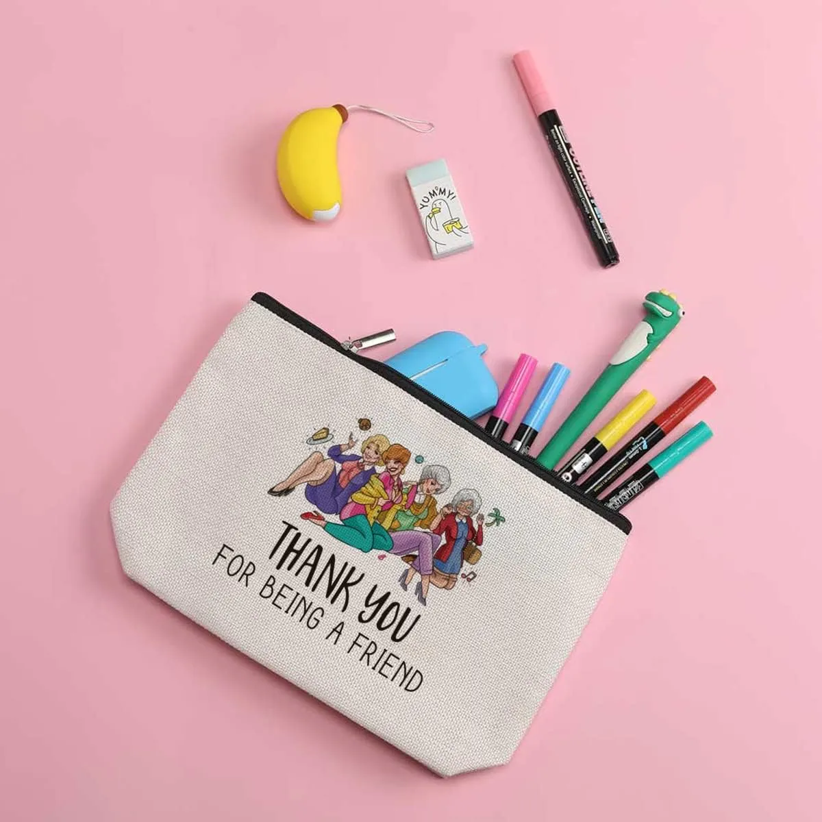 ZHAMEN N Funny Golden Friends Makeup Bag Thank You for Being A Friend Girls Inspired Gift TV Show Merchandise for Women Fans Teens Girls Grandma Mom Friends Her Nurse Mothers Day Birthday Friendship