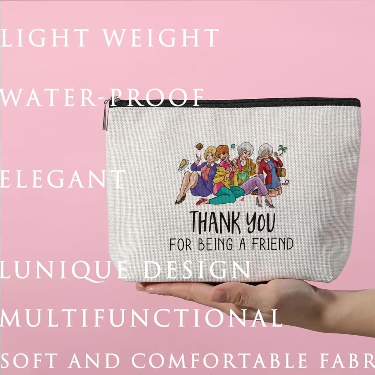 ZHAMEN N Funny Golden Friends Makeup Bag Thank You for Being A Friend Girls Inspired Gift TV Show Merchandise for Women Fans Teens Girls Grandma Mom Friends Her Nurse Mothers Day Birthday Friendship