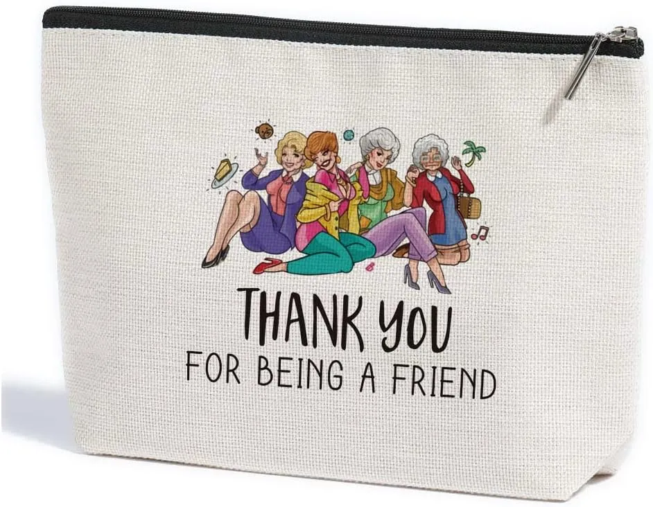 ZHAMEN N Funny Golden Friends Makeup Bag Thank You for Being A Friend Girls Inspired Gift TV Show Merchandise for Women Fans Teens Girls Grandma Mom Friends Her Nurse Mothers Day Birthday Friendship
