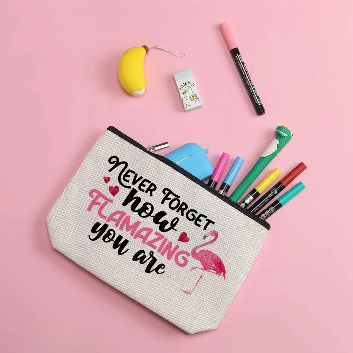 ZHAMEN Novelty Flamingo Decor Makeup Bag Gifts Makeup Pouch Birthday Christmas for Women Friends Flamingo Lover Family BFF Animal Lovers Cosmetic Travel Bag