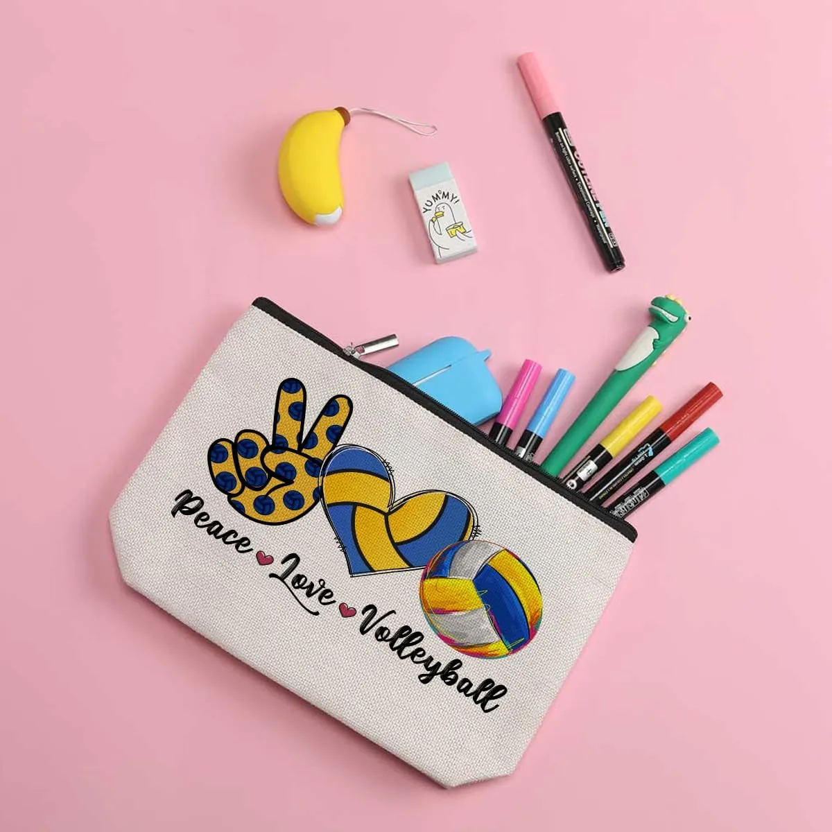 ZHAMEN Volleyball Stuff Volleyball Gifts Volleyball Makeup Bag Graduation Mothers Day Birthday Volleyball Accessories for Women Sports Volleyball Player Lover Coach Fans Daughter Sister Cosmetic Bag