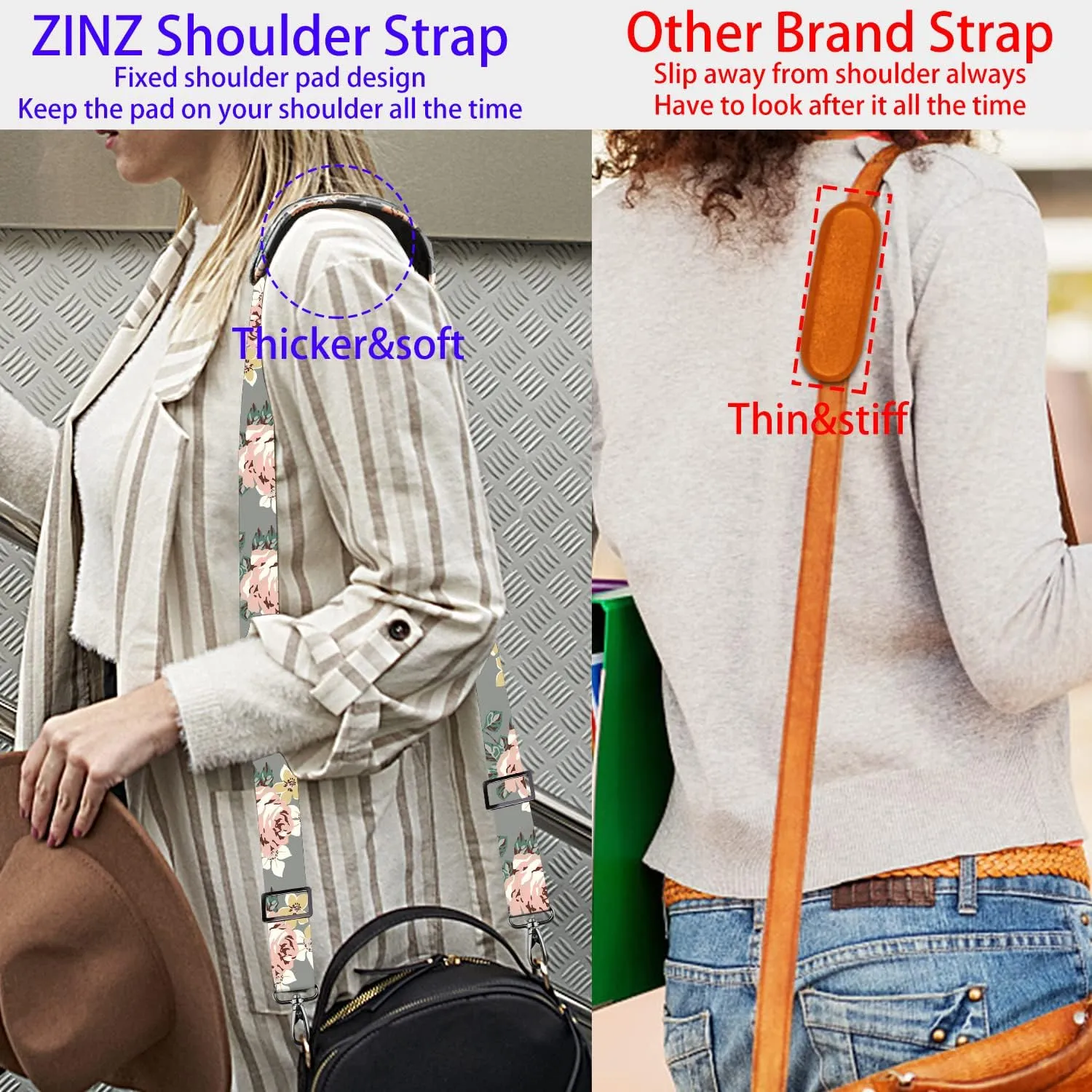 ZINZ 79 inch Shoulder Strap, Extra-thick Fixed Cushion Pad and Dual Clasps Universal Replacement Strap with Metal Swivel Hooks for Laptop Bags, Luggage Bags, Camera, Crossbody (200cm,Light Rose)
